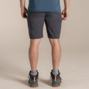 Back view of the model wearing the dark lead shorts.