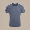 Craghoppers NosiLife SolarShield+ short sleeve T-shirt in blue-grey with fine stripe texture, front view.