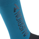 Close-up of teal Aubrion riding sock showing the glossy Aubrion logo print on the calf panel.