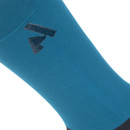 Close-up of teal Aubrion riding sock showing the small glossy Aubrion icon detail on the calf.