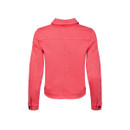 Back view of the coral-pink canvas jacket with long sleeves, cuff buttons, and a centre back seam.