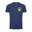Navy crew-neck T-shirt with a small “Great British Summer” cartoon fish chest graphic on the left side.