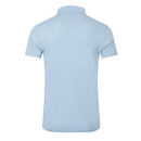 Back view of the same light blue short-sleeve piqué polo shirt, shown on a white background.