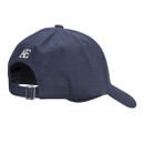 Rear side view of navy cap showing back opening, AE embroidery and adjustable buckle fastening.