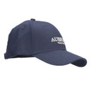 Three-quarter front view of navy Aubrion Equestrian cap highlighting the embroidered logo and curved brim.