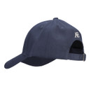 Rear angled view of navy baseball cap showing AE embroidery above the back opening and metal buckle strap.