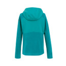 Rear view of the Ivy Moss hooded zip-through fleece showing the shaped hood and plain back panel, on a white background.