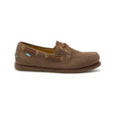 Opposite side profile of the brown Chatham G2 boat shoe with wraparound lace, contrast stitching and low rubber sole.
