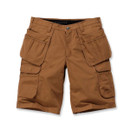 Front view of Carhartt brown ripstop cargo shorts with multiple utility pockets.