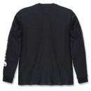 Back view of black long-sleeved Carhartt T-shirt with logo print on the sleeve.