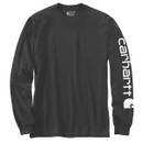 Front view of black long-sleeved Carhartt T-shirt with logo print on the sleeve.