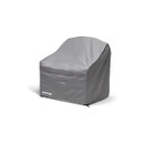 Grey protective cover designed to fit a garden lounge armchair, with a shaped fit for outdoor seating.