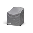 Grey protective cover designed to fit a garden lounge armchair, with a shaped fit for outdoor seating.