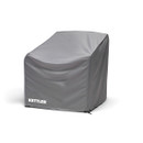 Grey protective cover designed to fit a garden lounge armchair, with a shaped fit for outdoor seating.