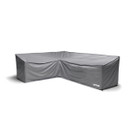 Grey protective cover designed to fit a corner garden sofa, with a tailored shape for L-shaped seating.