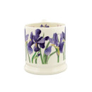 Back view of the Emma Bridgewater blue iris half-pint mug highlighting the hand-painted iris pattern.