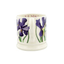 Rear view of the Emma Bridgewater blue iris half-pint mug showing the floral design wrapping around the mug.