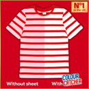 A red and white striped t-shirt is split in half. The left side is faded and dull, labelled "Without sheet," while the right side is vibrant, labelled "With Colour Catcher." The image highlights the product's effectiveness.