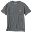 Front view of Carhartt ash heather short-sleeve T-shirt with crew neck, chest pocket and Carhartt label.
