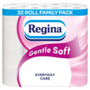 Regina Gentle Soft toilet paper 32 roll family pack, wrapped in pink and white packaging with “Everyday Care” branding.