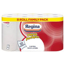 Regina Thirst Pockets kitchen towel 8 roll family pack, 3 extra thick layers, red and yellow packaging.