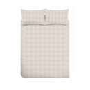 Beige gingham duvet cover and pillowcase set shown laid flat against a white background.