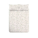 White botanical print duvet cover set displayed flat with matching pillowcases on a plain white background.