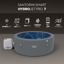 Lay-Z-Spa Santorini Smart HydroJet Pro 7 inflatable hot tub with control unit and feature icons displayed.