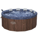 Lay-Z-Spa Toronto AirJet inflatable hot tub with wood-effect exterior, blue marble-style interior and padded headrests, filled with bubbling water