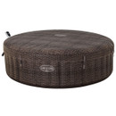 Brown rattan-effect inflatable hot tub shown with its insulated cover securely fitted.
