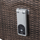 Fold-down digital control panel mounted on the Lay-Z-Spa Bali showing temperature and massage controls.