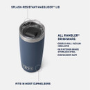 YETI Rambler 10 oz tumbler with MagSlider lid, splash-resistant lid detail and product feature callouts shown