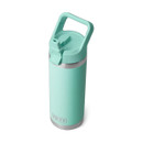 YETI Rambler 18 oz straw bottle in seafoam, angled top view showing straw spout and easy-carry handle