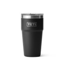 Black YETI Rambler 20 oz stackable insulated cup with clear MagSlider lid, front view.