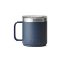 Rear view of navy YETI Rambler 10 oz insulated mug showing embossed YETI logo and sturdy handle.