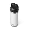 Front view of a white YETI Rambler 18 oz bottle with black chug cap, upright on a white background.