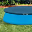 Close-up of Intex round pool cover fitted onto a blue inflatable pool