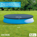 Intex pool debris cover size guide showing 12ft pool fit