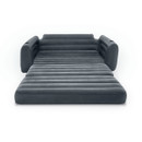 Front view of grey inflatable sofa bed fully extended into a flat sleeping surface.
