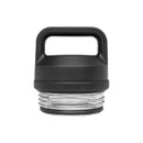 Assembled YETI Rambler chug cap with black handle lid and clear threaded base on a white background.