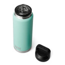 Seafoam green YETI Rambler 36 oz insulated bottle with black chug cap, centered front view.