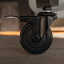 Close-up of Blackstone griddle caster wheel with foot-operated locking brake.