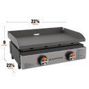 Blackstone 22-inch tabletop griddle dimensions diagram showing 22¾-inch width, 22½-inch depth and 9-inch height.