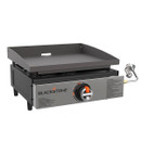 Blackstone portable griddle with cooking plate attached and propane tank connection on the side