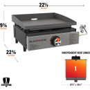 Blackstone 17-inch griddle cooking surface size graphic showing 17¼ x 15½ inch plate and 267 sq in area