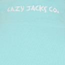 Back view of women’s peppermint green quarter-zip sweatshirt with white embroidered logo at the collar and small white logo accents near the hem.