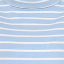 Close-up of light blue and white horizontal stripe pattern on soft jersey fabric.