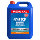 Blue jug labeled "Easy Professional Seriously Thick Bleach." Red cap, "Mega XXL." Claims 99.9% germ kill, 24-hour protection. Bright, bold design.