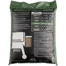 Back of Traeger Mesquite hardwood pellets bag showing pellet flavour guide and storage info