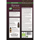 Back of Bonsai Focus repotting mix bag showing repotting instructions and product information.